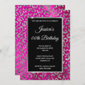 Invitation Anniversaire du léopard d'argent et rose chaud (Devant / Derrière)