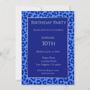 Invitation Anniversaire du léopard Motif-Bleu-
