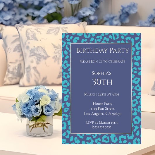 Invitation Anniversaire du léopard Motif-Bleu-