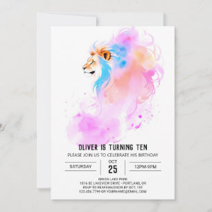 Invitation Anniversaire du lion aquarelle élégant