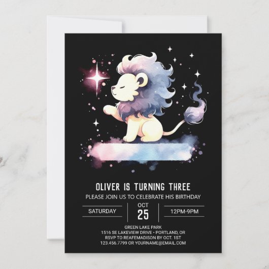 Invitation Anniversaire du lion Boho Elegant (Devant)