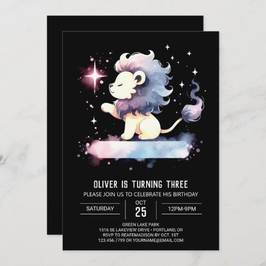 Invitation Anniversaire du lion Boho Elegant (Devant / Derrière)