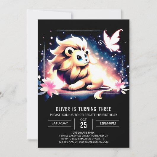 Invitation Anniversaire du lion boho enchanté (Devant)
