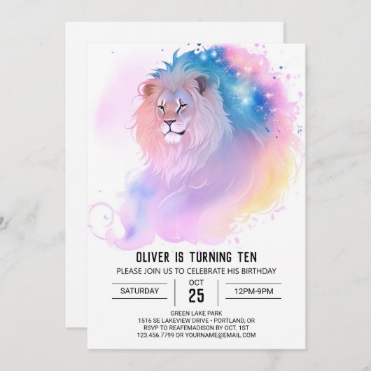Invitation Anniversaire du lion chic élégant (Devant / Derrière)