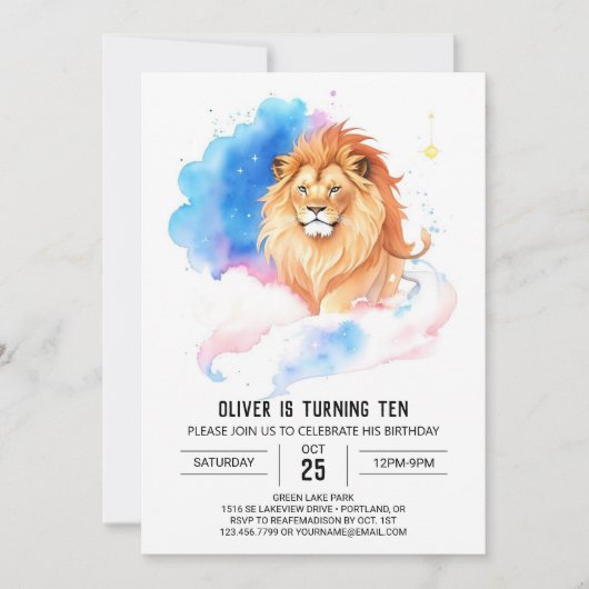 Invitation Anniversaire du lion chic moderne (Devant)
