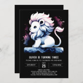Invitation Anniversaire du lion de l'aquarelle majestueuse (Devant / Derrière)