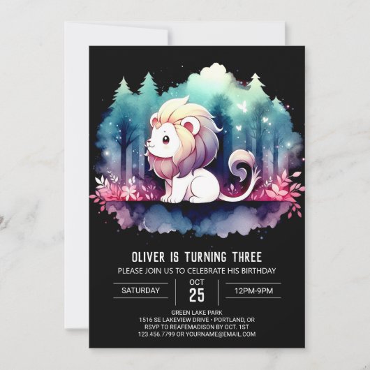 Invitation Anniversaire du lion doux et rêvé (Devant)