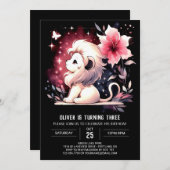 Invitation Anniversaire du lion mignon (Devant / Derrière)