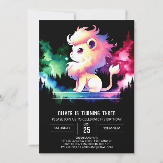 Invitation Anniversaire du lion mignon (Devant)