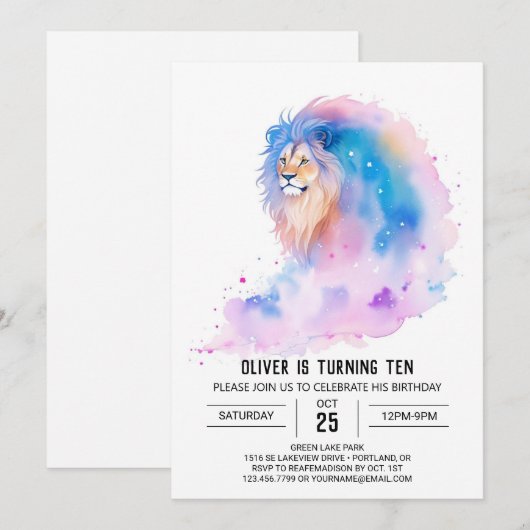 Invitation Anniversaire du lion modifiable de Boho (Devant / Derrière)