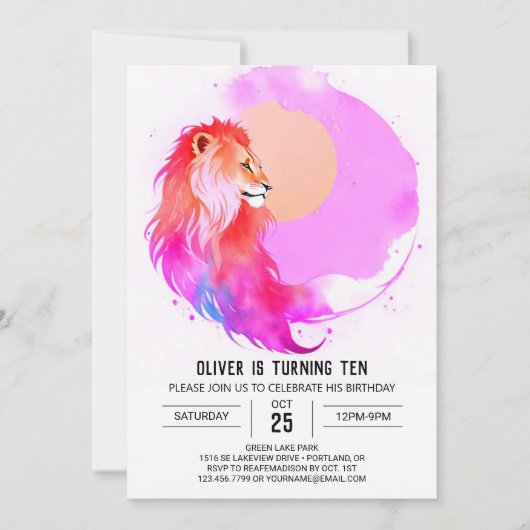 Invitation Anniversaire du Lion Pastel Enchanted (Devant)