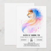 Invitation Anniversaire du Lion Pastel Whimsical (Devant / Derrière)