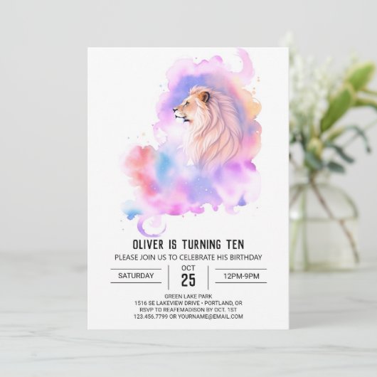 Invitation Anniversaire du lion sauvage enchanté (Debout devant)