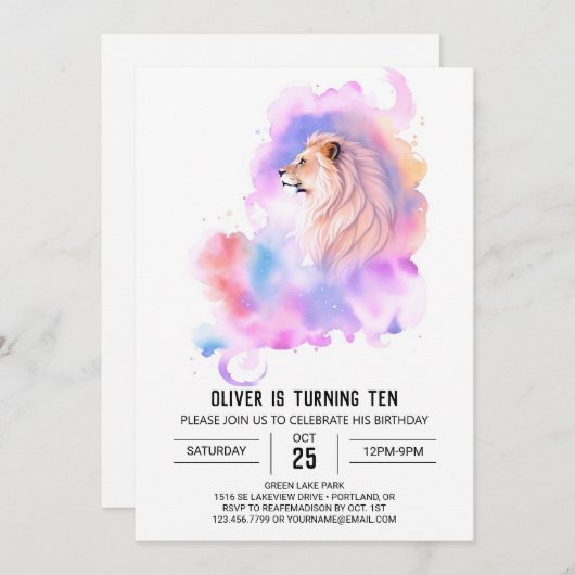 Invitation Anniversaire du lion sauvage enchanté (Devant / Derrière)
