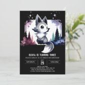 Invitation Anniversaire du loup blanc mignon (Debout devant)