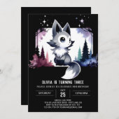 Invitation Anniversaire du loup blanc mignon (Devant / Derrière)