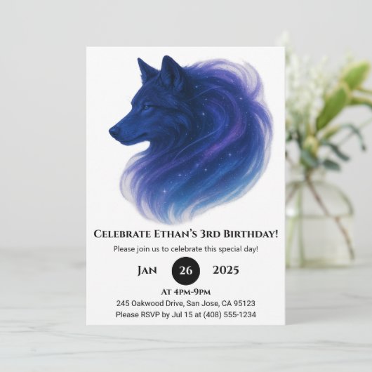 Invitation Anniversaire du loup bleu céleste (Debout devant)