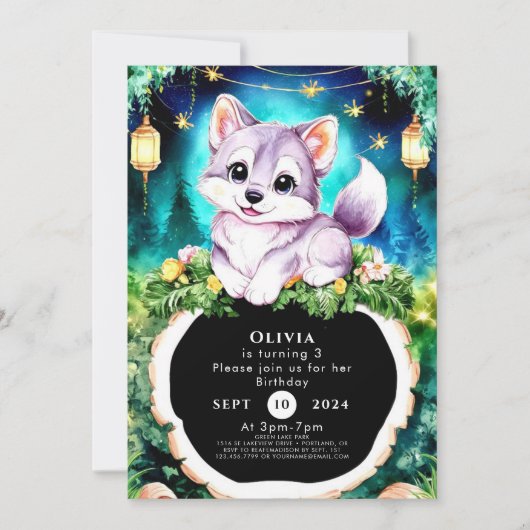 Invitation Anniversaire du loup de charme simple Boho (Devant)