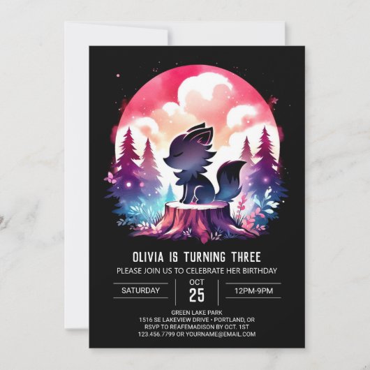 Invitation Anniversaire du Loup de Whimsy Magique (Devant)