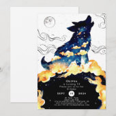 Invitation Anniversaire du loup enchanté pour enfants (Devant / Derrière)