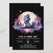 Invitation Anniversaire du Loup mignon (Devant / Derrière)
