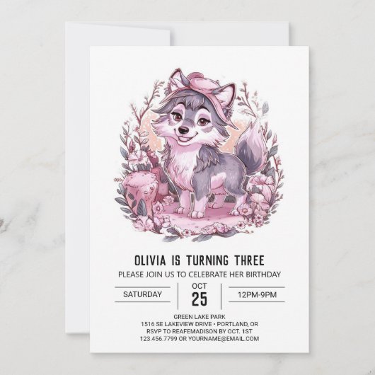 Invitation Anniversaire du loup numérique enchanté (Devant)