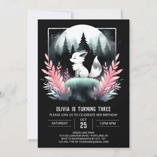 Invitation Anniversaire du loup Whimsy numérique (Devant)