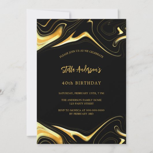 Invitation Anniversaire du luxe moderne en or noir (Devant)