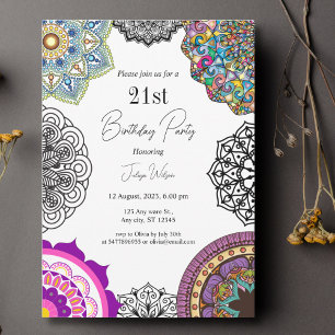 Invitation Anniversaire du mandala coloré