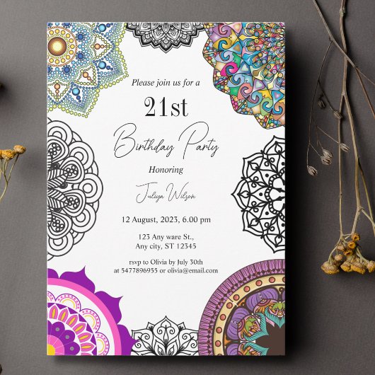 Invitation Anniversaire du mandala coloré