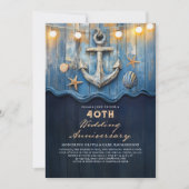 Invitation Anniversaire du Mariage bleu et or de la marine na (Devant)