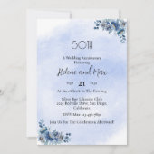 Invitation Anniversaire du Mariage botanique bleu (Devant)