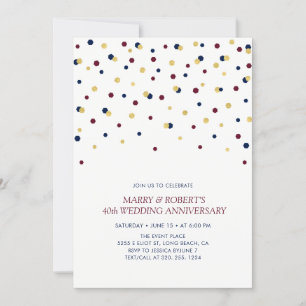 Invitation Anniversaire du Mariage Confetti Burgundy, Bleu &
