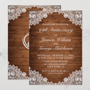 Invitation Anniversaire du Mariage de dentelle rustique et bo
