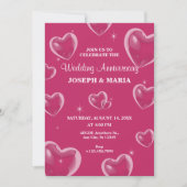 Invitation Anniversaire du Mariage de la bulle des Coeurs ros (Devant)