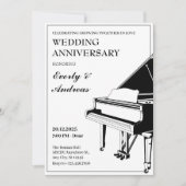 Invitation Anniversaire du Mariage de piano noir blanc minima (Devant)