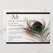 Invitation Anniversaire du Mariage de plume de paon (Devant / Derrière)
