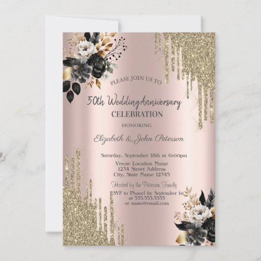 Invitation Anniversaire du Mariage des Parties scintillant Ro (Devant)