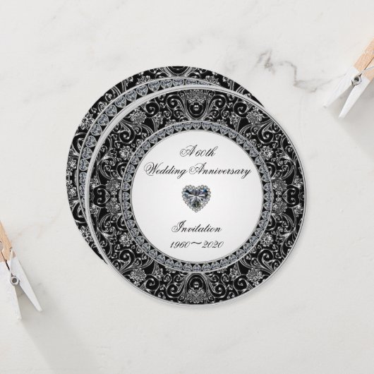 Invitation Anniversaire du Mariage Diamond en Onyx Noir (Devant/Arrière en situation)
