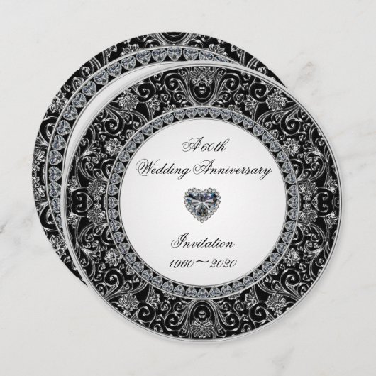 Invitation Anniversaire du Mariage Diamond en Onyx Noir (Devant / Derrière)