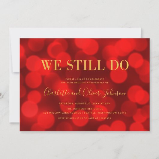 Invitation Anniversaire du Mariage d'or Ruby Red Bokeh (Devant)