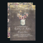 Invitation Anniversaire du Mariage d'or Rustic Mason Jar Mauv<br><div class="desc">Vintage invitation à l'anniversaire du mariage rustique présente mauve et doré bocal de mason floral,  chaîne de lumières,  et vieil arrière - plan en bois de grange.</div>