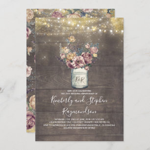 Invitation Anniversaire du Mariage d'or Rustic Mason Jar Mauv
