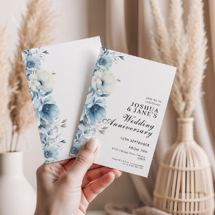Invitation Anniversaire du Mariage floral bleu