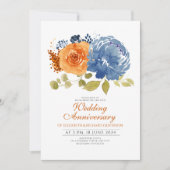 Invitation Anniversaire du Mariage floral bleu de la Marine (Devant)