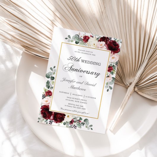 Invitation Anniversaire du Mariage floral de Bourgogne