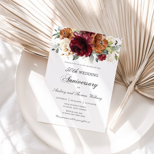 Invitation Anniversaire du Mariage floral d'ivoire de Bourgog