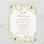 Invitation Anniversaire du Mariage Floral Gold Elegant<br><div class="desc">Elégant anniversaire de mariage Invitations avec un design d'aquarelle florale douce dans les tons or,  crème,  citron et vert. Le texte de style classique en or peut être entièrement personnalisé. Collection de Mariages correspondants dans le Little Bayleigh Store!</div>