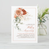 Invitation Anniversaire du Mariage Floral Orange Brûlé en ter (Debout devant)