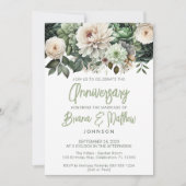 Invitation Anniversaire du Mariage floral vert Sage (Devant)